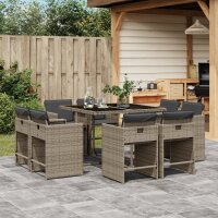 vidaXL 9-tlg. Garten-Essgruppe mit Kissen Grau Poly Rattan