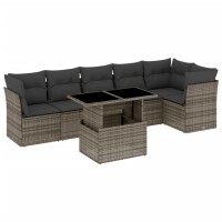 vidaXL 7-tlg. Garten-Sofagarnitur mit Kissen Grau Poly Rattan