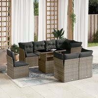 vidaXL 9-tlg. Garten-Sofagarnitur mit Kissen Grau Poly Rattan