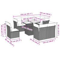 vidaXL 9-tlg. Garten-Sofagarnitur mit Kissen Grau Poly Rattan