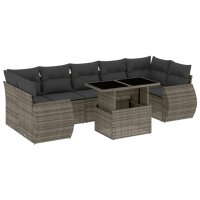 vidaXL 8-tlg. Garten-Sofagarnitur mit Kissen Grau Poly Rattan