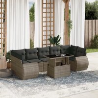 vidaXL 8-tlg. Garten-Sofagarnitur mit Kissen Grau Poly Rattan