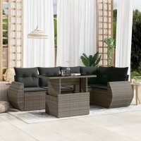 vidaXL 6-tlg. Garten-Sofagarnitur mit Kissen Grau Poly Rattan