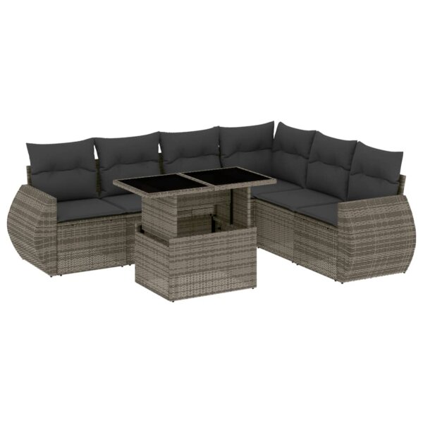 vidaXL 7-tlg. Garten-Sofagarnitur mit Kissen Grau Poly Rattan