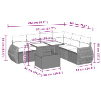 vidaXL 7-tlg. Garten-Sofagarnitur mit Kissen Grau Poly Rattan