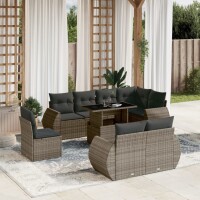 vidaXL 9-tlg. Garten-Sofagarnitur mit Kissen Grau Poly...