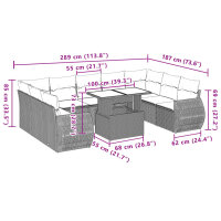 vidaXL 10-tlg. Garten-Sofagarnitur mit Kissen Grau Poly Rattan