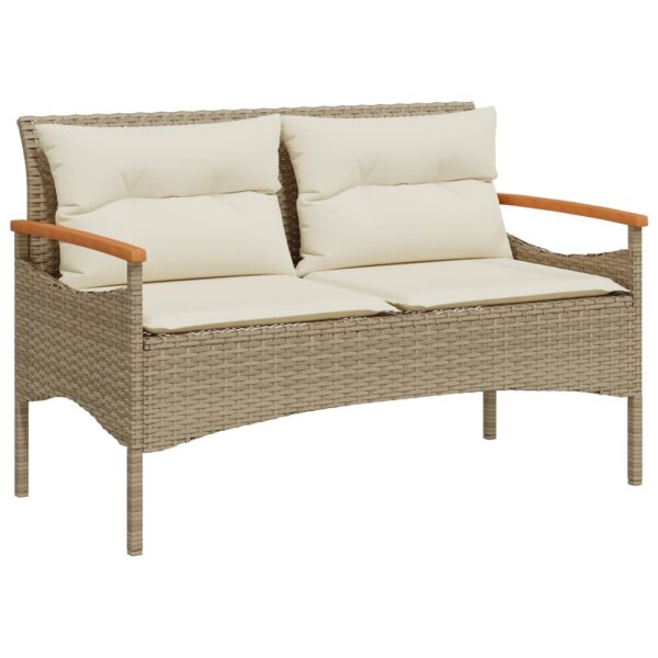 vidaXL Gartenbank mit Kissen 116x62,5x74 cm Beige Poly Rattan