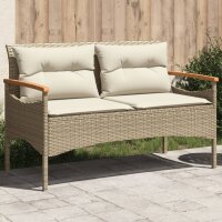 vidaXL Gartenbank mit Kissen 116x62,5x74 cm Beige Poly Rattan