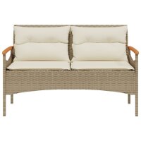 vidaXL Gartenbank mit Kissen 116x62,5x74 cm Beige Poly Rattan