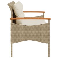 vidaXL Gartenbank mit Kissen 116x62,5x74 cm Beige Poly Rattan