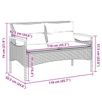 vidaXL Gartenbank mit Kissen 116x62,5x74 cm Beige Poly Rattan