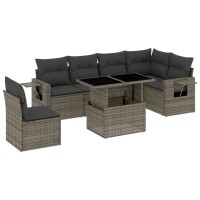 vidaXL 7-tlg. Garten-Sofagarnitur mit Kissen Grau Poly Rattan