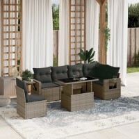 vidaXL 7-tlg. Garten-Sofagarnitur mit Kissen Grau Poly Rattan