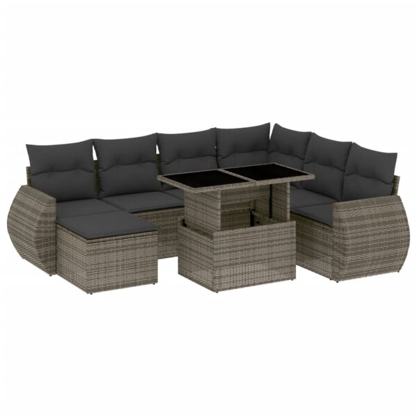 vidaXL 8-tlg. Garten-Sofagarnitur mit Kissen Grau Poly Rattan