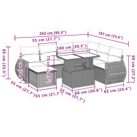 vidaXL 8-tlg. Garten-Sofagarnitur mit Kissen Grau Poly Rattan