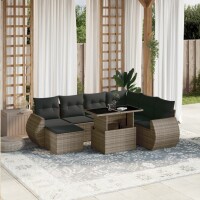 vidaXL 8-tlg. Garten-Sofagarnitur mit Kissen Grau Poly...