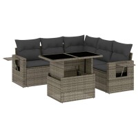 vidaXL 6-tlg. Garten-Sofagarnitur mit Kissen Grau Poly Rattan