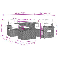 vidaXL 6-tlg. Garten-Sofagarnitur mit Kissen Grau Poly Rattan