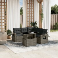 vidaXL 6-tlg. Garten-Sofagarnitur mit Kissen Grau Poly Rattan