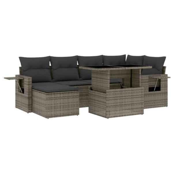 vidaXL 7-tlg. Garten-Sofagarnitur mit Kissen Grau Poly Rattan