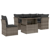 vidaXL 6-tlg. Garten-Sofagarnitur mit Kissen Grau Poly Rattan