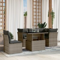 vidaXL 6-tlg. Garten-Sofagarnitur mit Kissen Grau Poly Rattan