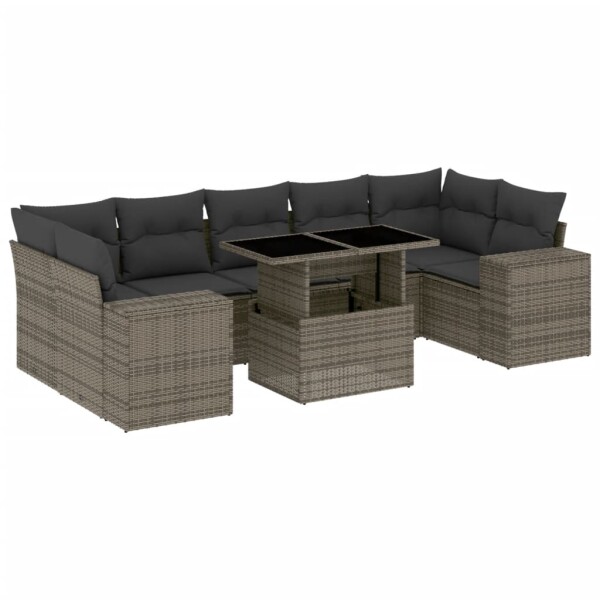 vidaXL 8-tlg. Garten-Sofagarnitur mit Kissen Grau Poly Rattan