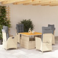 vidaXL 5-tlg. Garten-Essgruppe mit Kissen Beige Poly Rattan