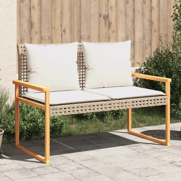 vidaXL Gartenbank mit Kissen Beige Poly Rattan Akazienholz