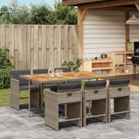 vidaXL 7-tlg. Garten-Essgruppe mit Kissen Grau Poly Rattan