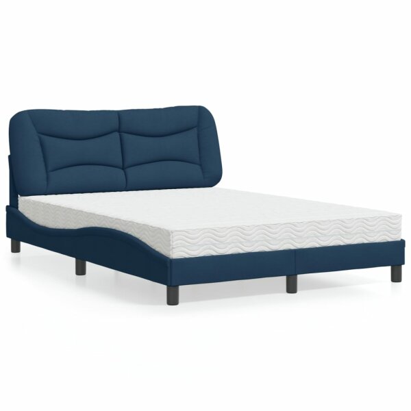 vidaXL Bett mit Matratze Blau 140x190 cm Stoff