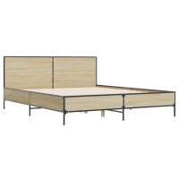 vidaXL Bettgestell Sonoma-Eiche 135x190 cm Holzwerkstoff und Metall