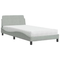 vidaXL Bett mit Matratze Hellgrau 100x200 cm Samt