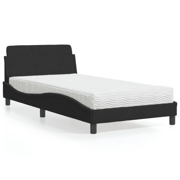 vidaXL Bett mit Matratze Schwarz 100x200 cm Samt