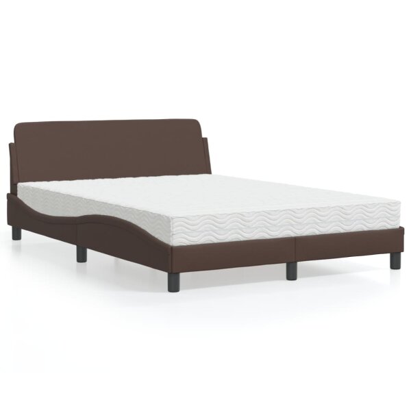 vidaXL Bett mit Matratze Braun 120x200 cm Kunstleder