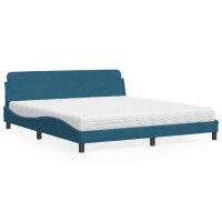 vidaXL Bett mit Matratze Blau 180x200 cm Samt