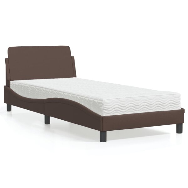 vidaXL Bett mit Matratze Braun 90x200 cm Kunstleder