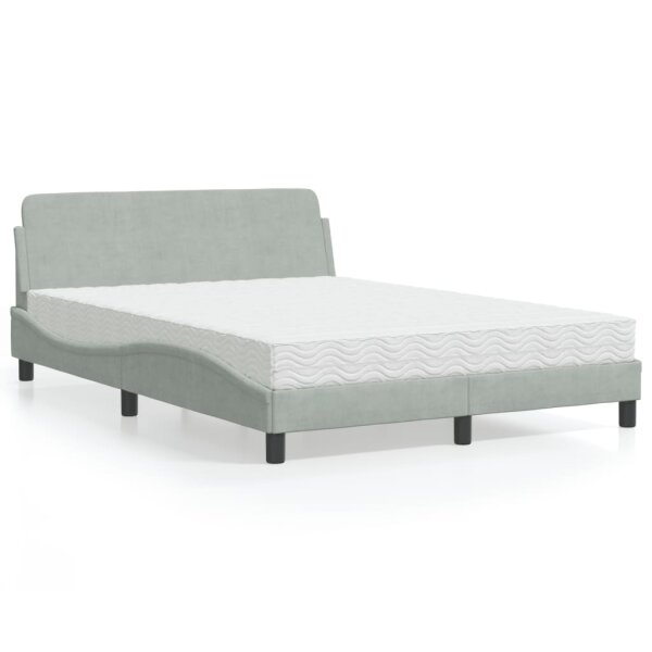 vidaXL Bett mit Matratze Hellgrau 140x190 cm Samt