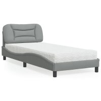 vidaXL Bett mit Matratze Hellgrau 90x200 cm Stoff