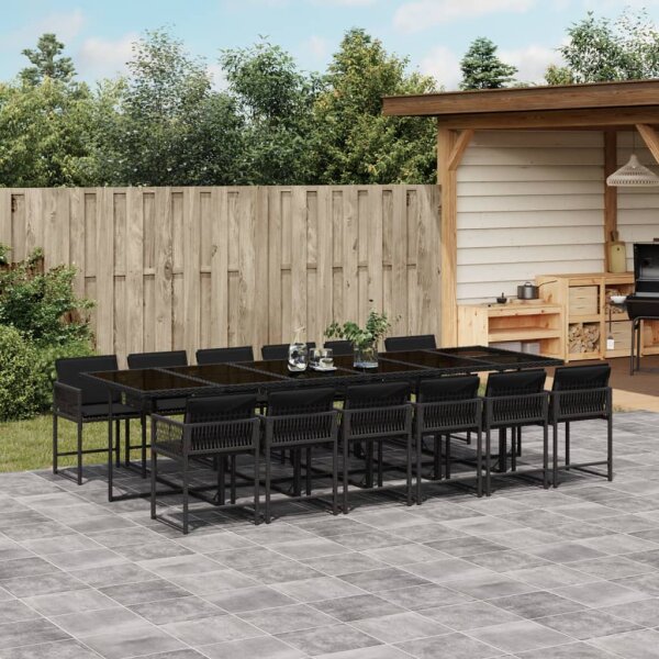 vidaXL 13-tlg. Garten-Essgruppe mit Kissen Schwarz Poly Rattan