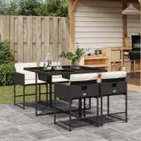 vidaXL 5-tlg. Garten-Essgruppe mit Kissen Schwarz Poly Rattan