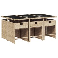 vidaXL 7-tlg. Garten-Essgruppe mit Kissen Beige Poly Rattan