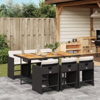 vidaXL 7-tlg. Garten-Essgruppe mit Kissen Schwarz Poly Rattan