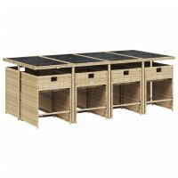 vidaXL 9-tlg. Garten-Essgruppe mit Kissen Beige Poly Rattan