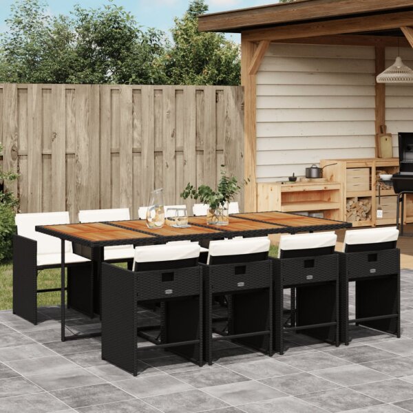 vidaXL 9-tlg. Garten-Essgruppe mit Kissen Schwarz Poly Rattan