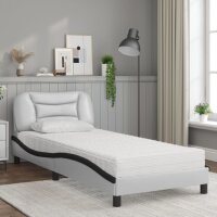 vidaXL Bett mit Matratze Wei&szlig; und Schwarz 90x190 cm Kunstleder