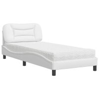 vidaXL Bett mit Matratze Weiß 90x200 cm Kunstleder