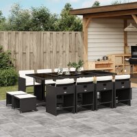 vidaXL 13-tlg. Garten-Essgruppe mit Kissen Schwarz Poly Rattan