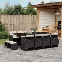 vidaXL 13-tlg. Garten-Essgruppe mit Kissen Schwarz Poly Rattan